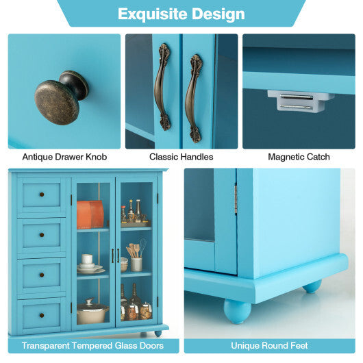 Buffet Sideboard Table Kitchen Storage Cabinet with Drawers and Doors-Blue - Minihomy