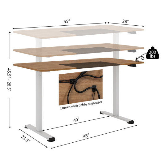 55 Inch Electric Height Adjustable Office Desk with Hook-Beige - Color: Beige - Minihomy