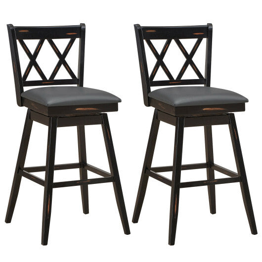 2 Pieces 29 Inches Swivel Counter Height Barstool Set with Rubber Wood Legs-White - Minihomy