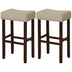 2 Set of 29 Inch Height Upholstered Bar Stool with Solid Rubber Wood Legs and Footrest-Beige - Color: Beige - Minihomy