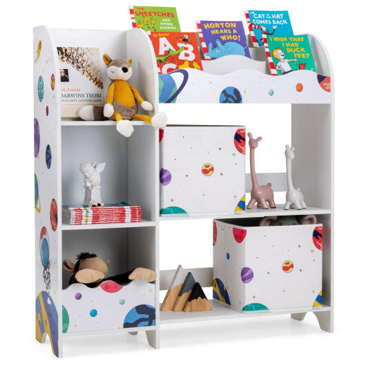 Kids Toy and Book Organizer Children Wooden Storage Cabinet with Storage Bins - Color: White - Minihomy