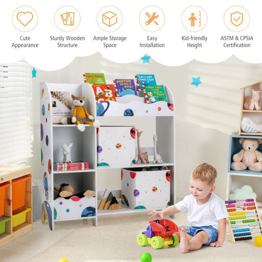 Kids Toy and Book Organizer Children Wooden Storage Cabinet with Storage Bins - Color: White - Minihomy