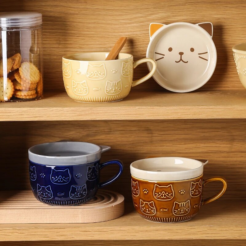 Japanese Ceramic Cartoon Cat Mugs Cute Breakfast Cup Creative - Minihomy