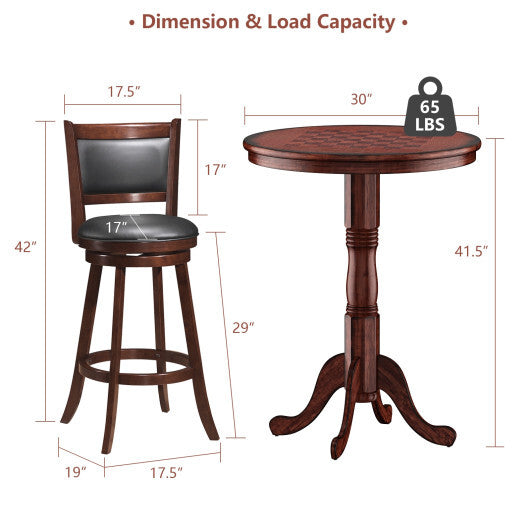 42 Inch Wooden Round Pub Pedestal Side Table with Chessboard - Minihomy