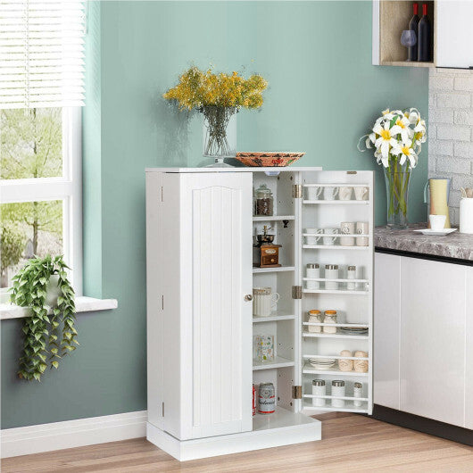 17-Tier Kitchen Pantry Cabinet with 2 Doors and 6 Adjustable Shelves-White - Minihomy