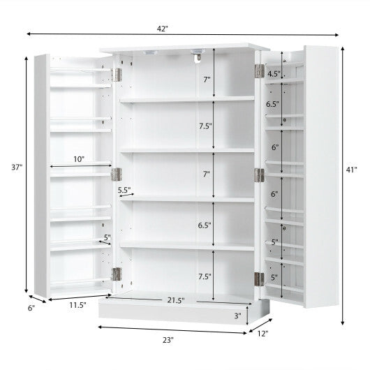 17-Tier Kitchen Pantry Cabinet with 2 Doors and 6 Adjustable Shelves-White - Minihomy