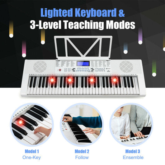 61-Key Electric Piano Keyboard for Beginner-White - Color: White - Minihomy