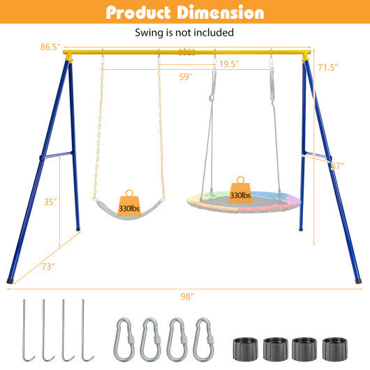 660 LBS Extra-Large A-Shaped Swing Stand with Anti-Slip Footpads (Without Seat)-Yellow - Minihomy