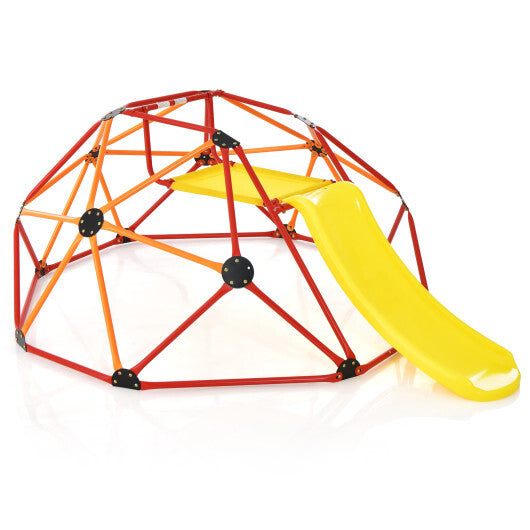 Kids Climbing Dome with Slide and Fabric Cushion for Garden Yard-Orange - Color: Orange - Minihomy