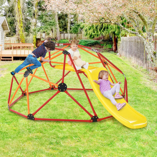 Kids Climbing Dome with Slide and Fabric Cushion for Garden Yard-Orange - Color: Orange - Minihomy