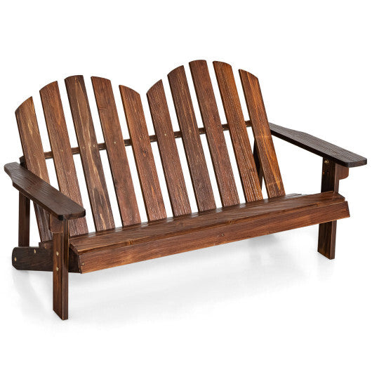 2 Person Adirondack Chair with High Backrest - Color: Coffee - Minihomy