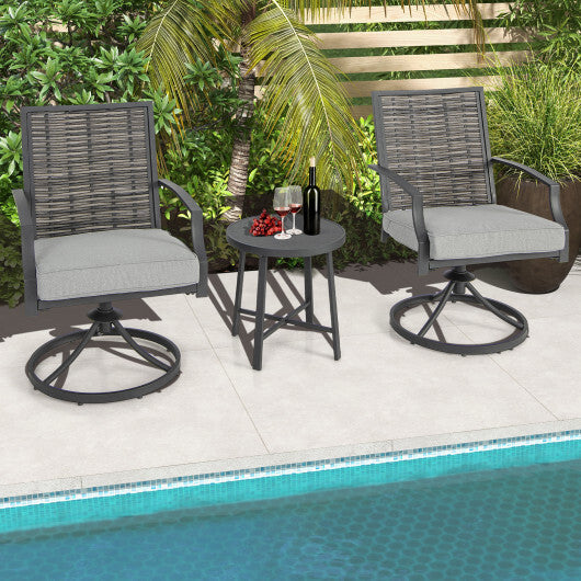 3 Piece Patio Swivel Chair Set with Soft Seat Cushions for Backyard - Color: Black - Minihomy