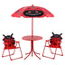 Kids Patio Folding Table and Chairs Set Beetle with Umbrella - Color: Red - Minihomy