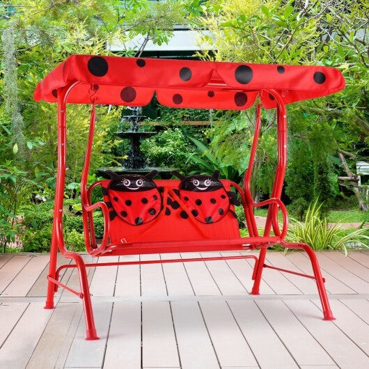 2 Person Kids Patio Swing Porch Bench with Canopy - Color: Red - Minihomy