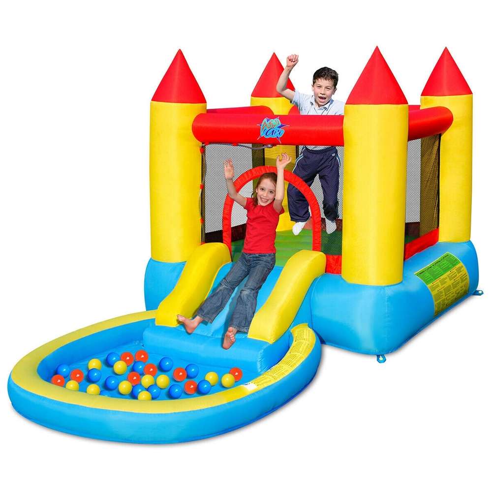 Inflatable Kids Slide Bounce House with 580w Blower - Color: Multicolor - Minihomy