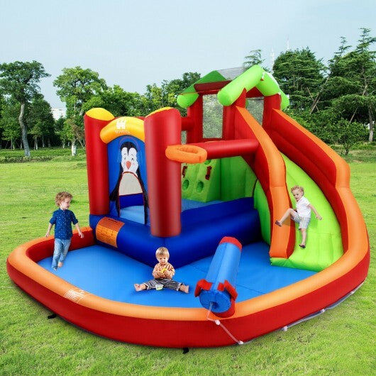 Inflatable Slide Bouncer and Water Park Bounce House Without Blower - Color: Orange - Minihomy