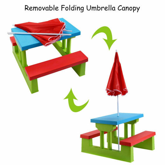 Kids Picnic Folding Table and Bench with Umbrella - Minihomy