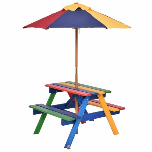 4 Seat Kids Picnic Table with Umbrella-Multicolor - Color: Multicolor - Minihomy