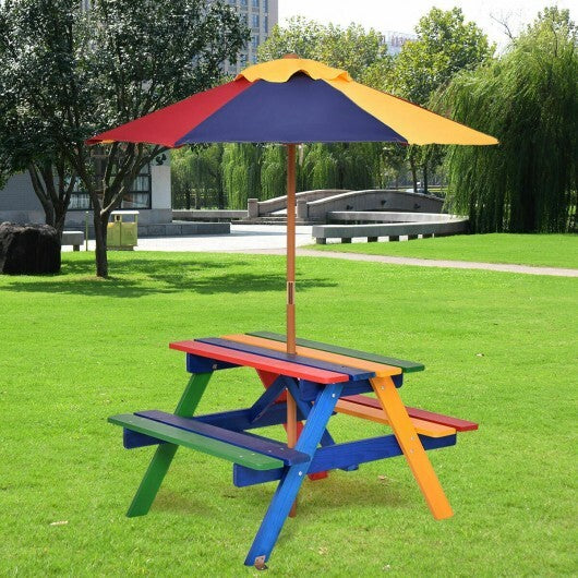 4 Seat Kids Picnic Table with Umbrella-Multicolor - Color: Multicolor - Minihomy