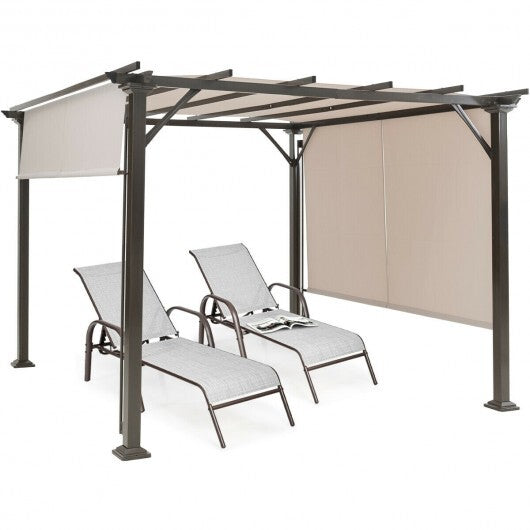 10 x 10 Feet Metal Frame Patio Furniture Shelter-Beige - Minihomy