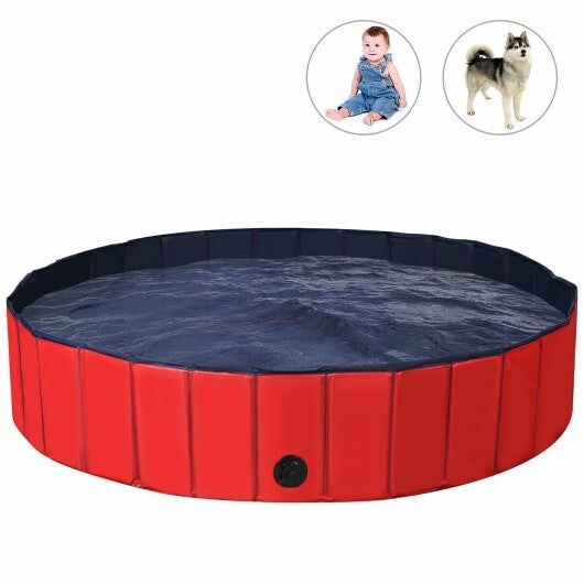 63 Inch Foldable Leakproof Dog Pet Pool Bathing Tub Kiddie Pool for Dogs Cats and Kids-Blue - Minihomy