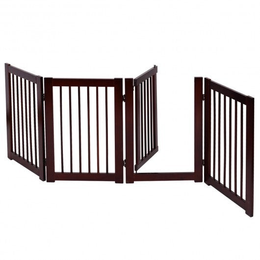 30 Inch Configurable Folding 4 Panel Wood Fence - Color: Brown - Minihomy