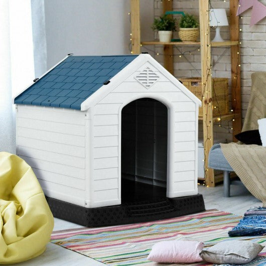 Plastic Waterproof Ventilate Pet Puppy House - Color: Blue - Size: M - Minihomy