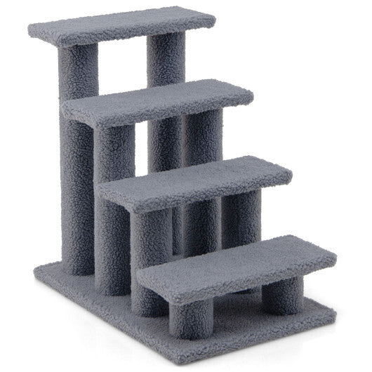 24 Inch 4-Step Pet Stairs Carpeted Ladder Ramp Scratching Post Cat Tree Climber-Gray - Color: Gray - Minihomy