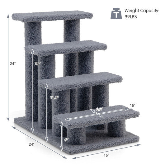 24 Inch 4-Step Pet Stairs Carpeted Ladder Ramp Scratching Post Cat Tree Climber-Gray - Color: Gray - Minihomy