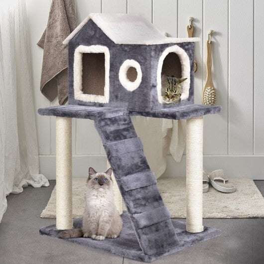 36 Inch Tower Condo Scratching Posts Ladder Cat Tree - Color: Dark Gray - Minihomy