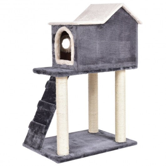 36 Inch Tower Condo Scratching Posts Ladder Cat Tree - Color: Dark Gray - Minihomy