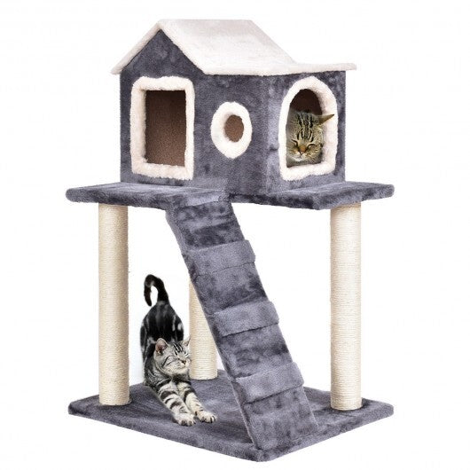 36 Inch Tower Condo Scratching Posts Ladder Cat Tree - Color: Dark Gray - Minihomy