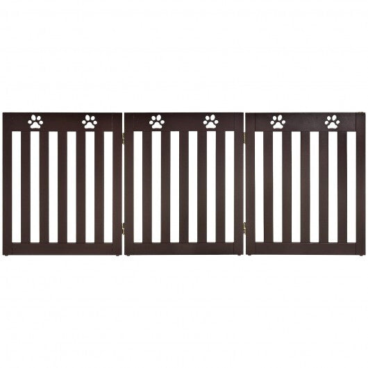 24 Inch Folding Wooden Freestanding Dog Gate with 360? Flexible Hinge for Pet-Dark Brown - Minihomy