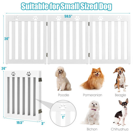 24 Inch Folding Wooden Freestanding Dog Gate with 360? Flexible Hinge for Pet-White - Color: White - Minihomy