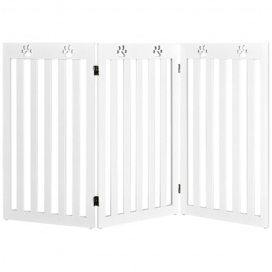 36 Inch Folding Wooden Freestanding Pet Gate Dog Gate with 360 Flexible Hinge-White - Minihomy