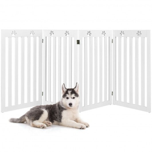 36 Inch Folding Wooden Freestanding Pet Gate  with 360? Hinge-White - Color: White - Minihomy