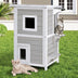 2-Story Wooden Cat House with Escape Door Rainproof - Color: Gray & White - Minihomy