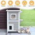 2-Story Wooden Cat House with Escape Door Rainproof - Color: Gray & White - Minihomy