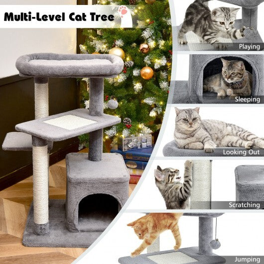 Cat Tree with Perch and Hanging Ball for Indoor Activity Play and Rest-Gray - Minihomy