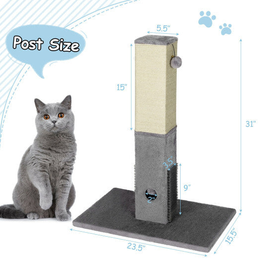 31 inch Tall Cat Scratching Post Claw Scratcher with Sisal Rope and 2 plush Ball-Gray - Minihomy