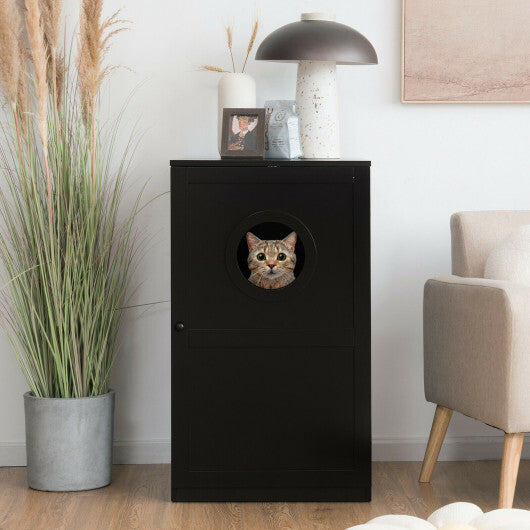 2-tier Litter Hidden Cat House With Anti-toppling Device-Black - Color: Black - Minihomy