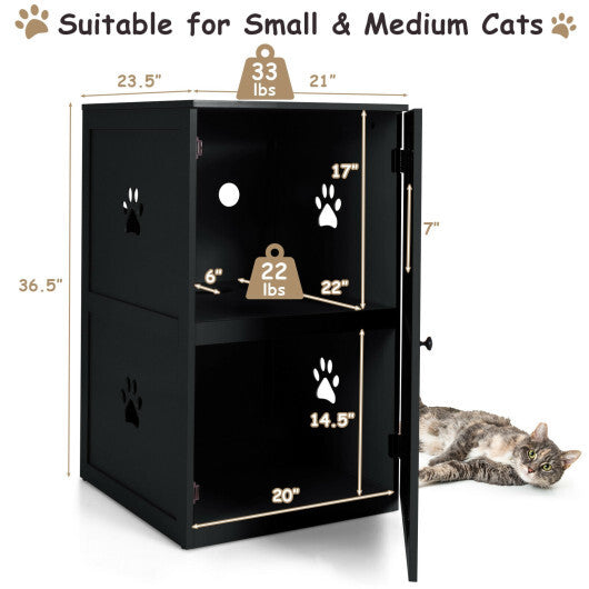 2-tier Litter Hidden Cat House With Anti-toppling Device-Black - Color: Black - Minihomy