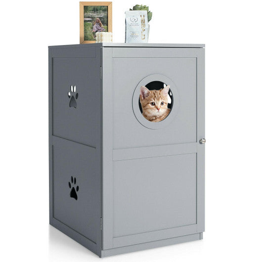 2-tier Litter Hidden Cat House With Anti-toppling Device-Gray - Color: Gray - Minihomy