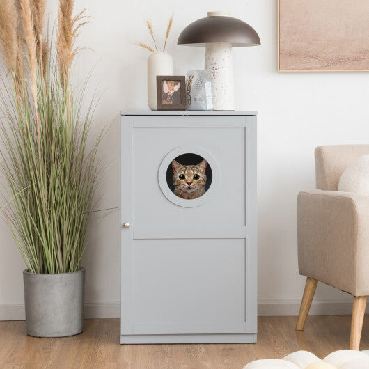 2-tier Litter Hidden Cat House With Anti-toppling Device-Gray - Color: Gray - Minihomy