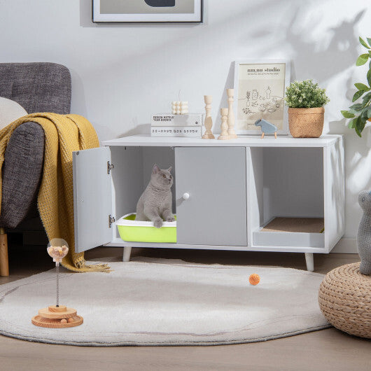 Cat Litter Box Enclosure with Divider and Double Doors-Gray - Color: Gray - Minihomy