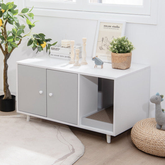 Cat Litter Box Enclosure with Divider and Double Doors-Gray - Color: Gray - Minihomy