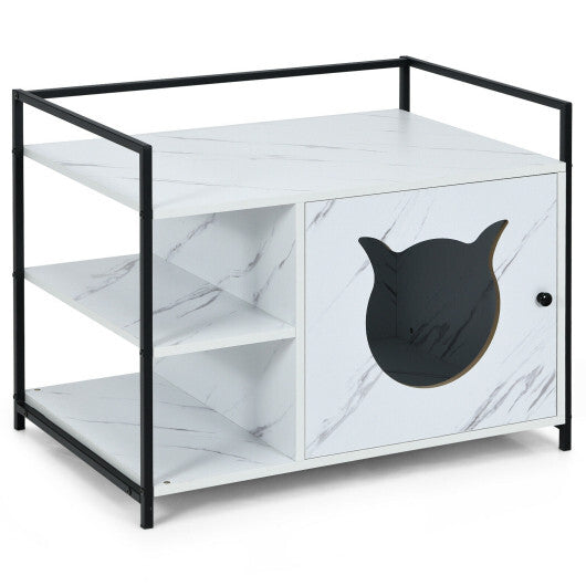 Enclosure Hidden Litter Furniture Cabinet with 2-Tier Storage Shelf-White - Color: White - Minihomy