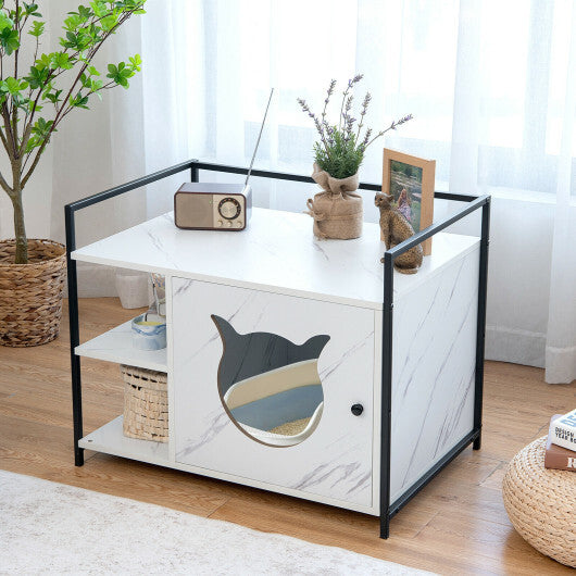 Enclosure Hidden Litter Furniture Cabinet with 2-Tier Storage Shelf-White - Color: White - Minihomy