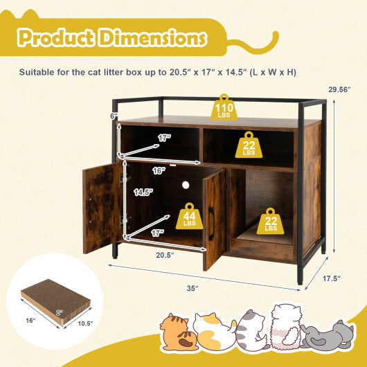 Hidden Cat Washroom with Double Doors and Scratch Cardboard-Coffee - Color: Coffee - Minihomy