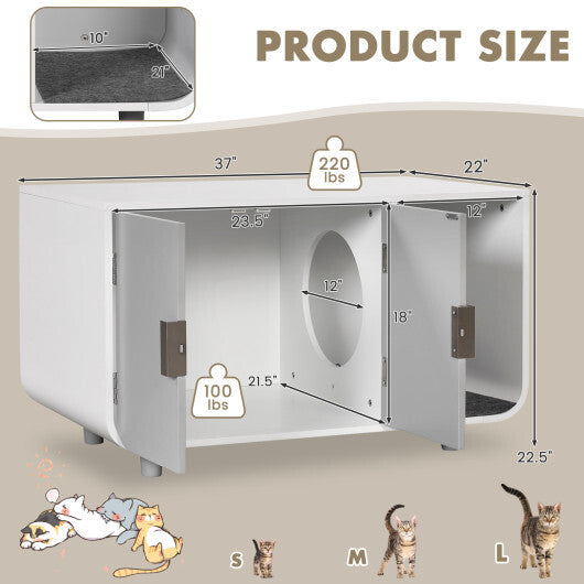 Cat Litter Box Enclosure Furniture with Removable Mat - Color: Gray - Minihomy